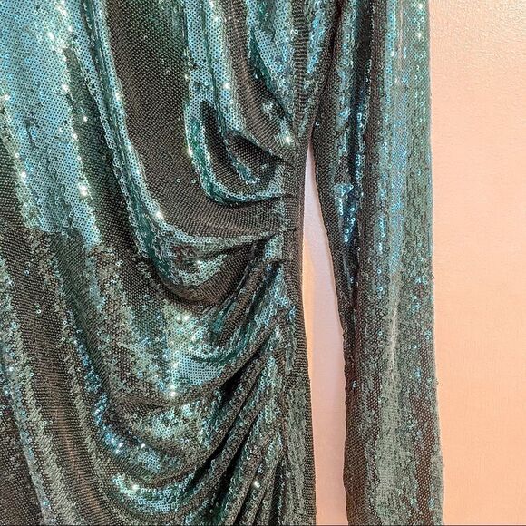 Dress The Population Lolita Mini Dress Sequin Deep Emerald L - Picture 8 of 13